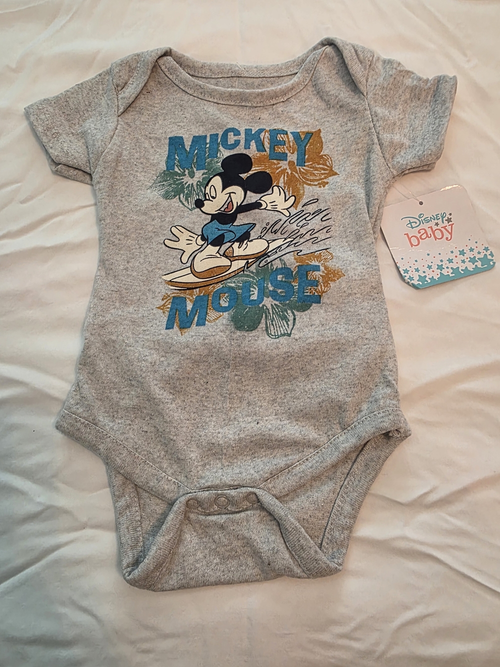 Disney Gray Mickey Mouse Surf Print One-Piece